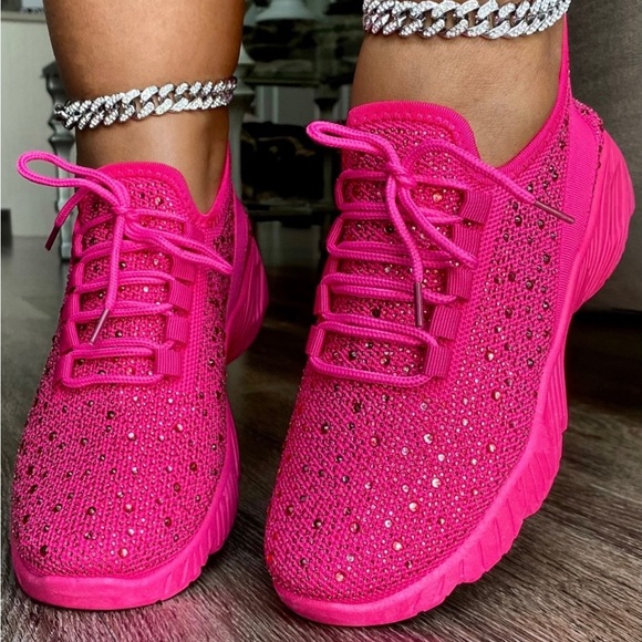 💗hot pink embellished women sneakers - Picture 1 of 1